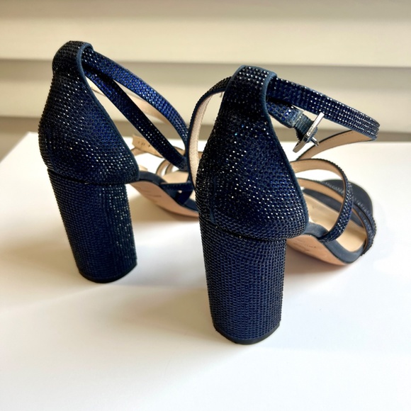 Antonio Melani Blue Satin Rhinestone Strappy Sandle - Picture 3 of 8